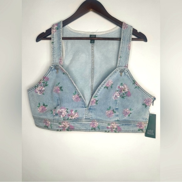 Wild Fable Floral Denim Crop Top XL NWT - Picture 1 of 15